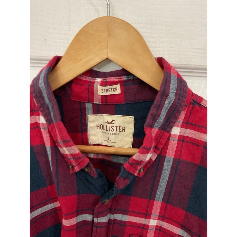 Men’s HOLLISTER Long Sleeve Plaid Shirt Size Xl Red Blue - Picture 4 of 6